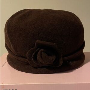 Brown Wool Hat with Floral Accent